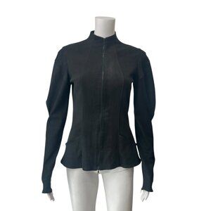 Maria Pinto Charcoal Black Suede Full Zip Slim Puff Sleeve Jacket size Small